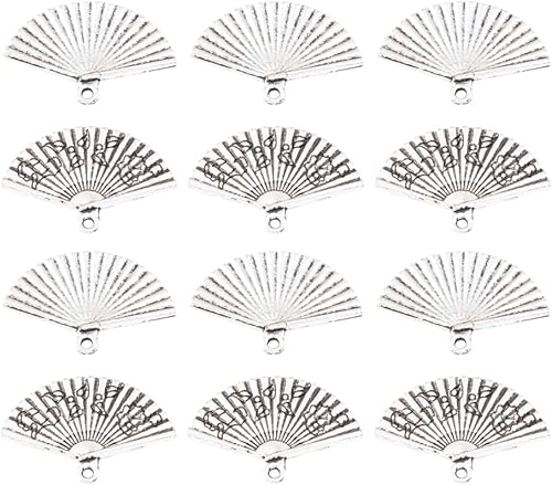 UUYYEO 50 dijes de plata con forma de abanico chino, dijes de cuentas de metal para manualidades y fabricación de joyas UUYYEO 50 dijes de plata con forma de abanico chino, dijes de cuentas de metal para manualidades y fabricación de joyas