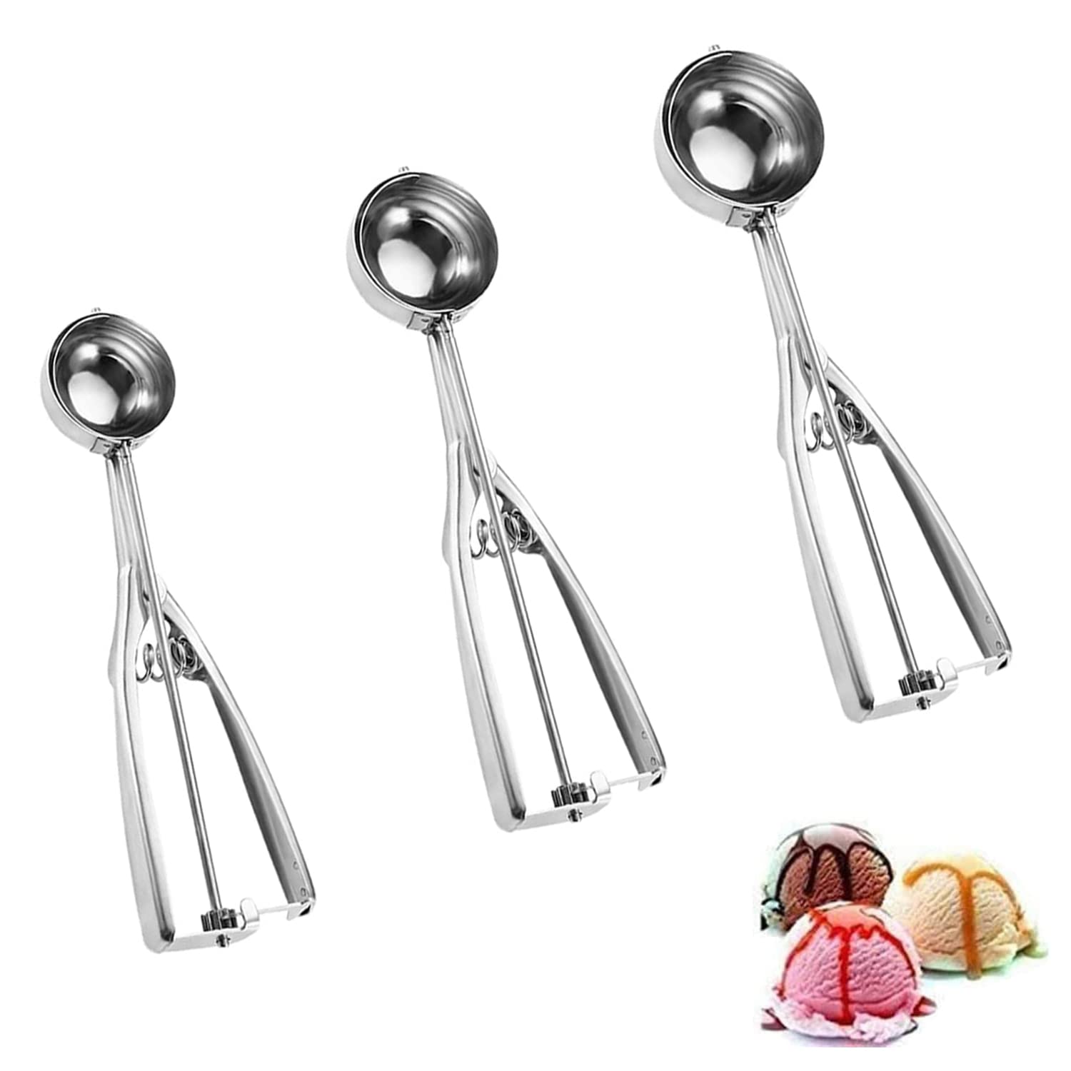 Cuillère à Glace Boule 5 Cm - Acier Inoxydable - Avec Gâchette De Libération - Pour Glace, Melon, Pâte à Biscuits