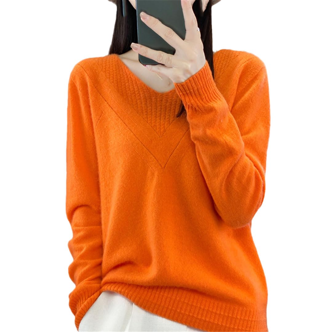 Jersey De Punto De Lana con Cuello En V para Mujer, Jersey De Manga Larga