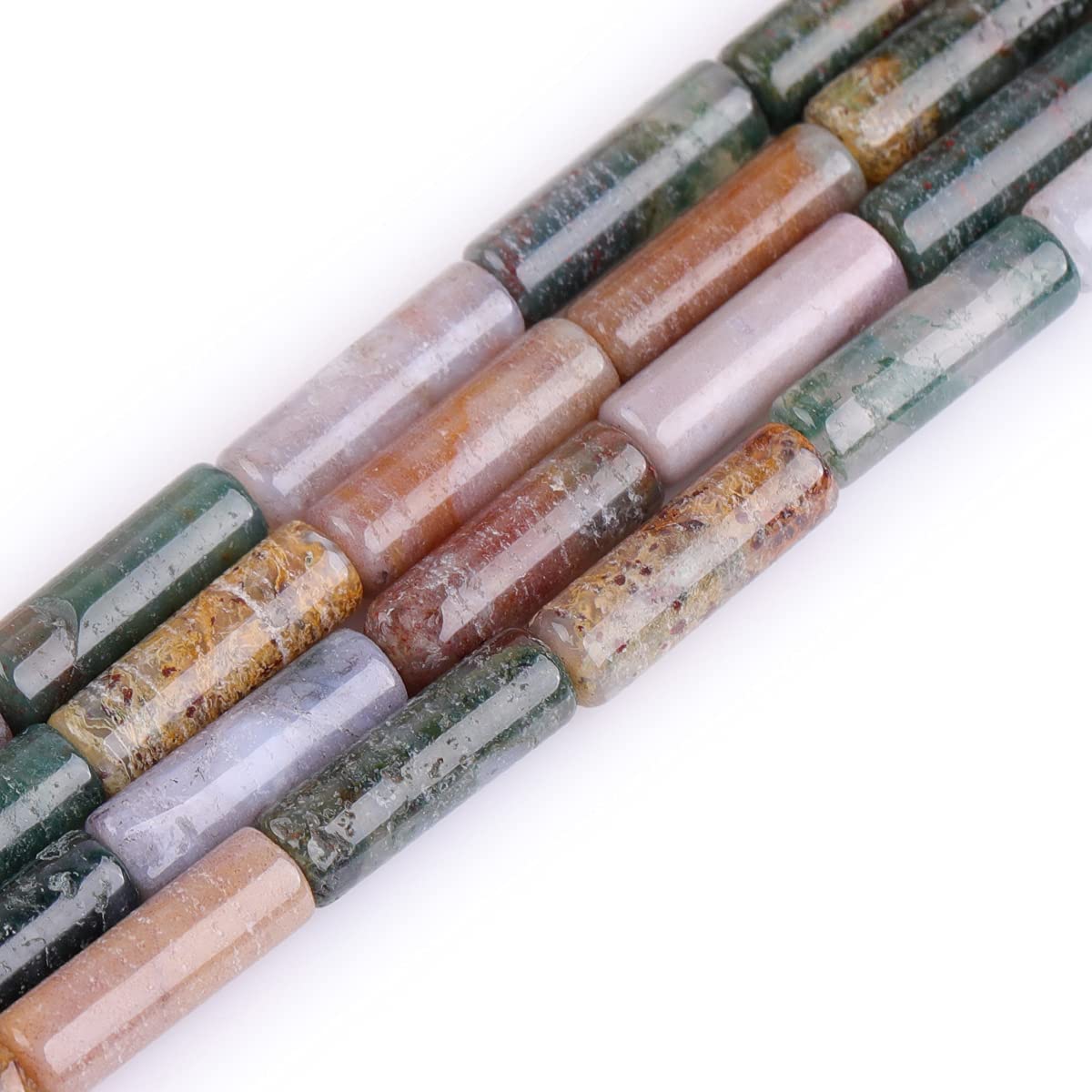 GEM-Inside Natural 4x12mm Column Tube Indian Agate Gemstone Loose Beads for Jewelry Making 15"
