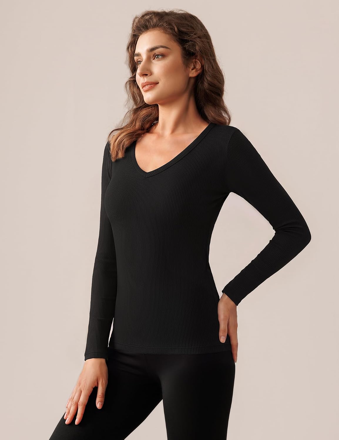 Bonneuitbebe Women's Long Sleeve Thermal Shirts V Neck Thermal Tops