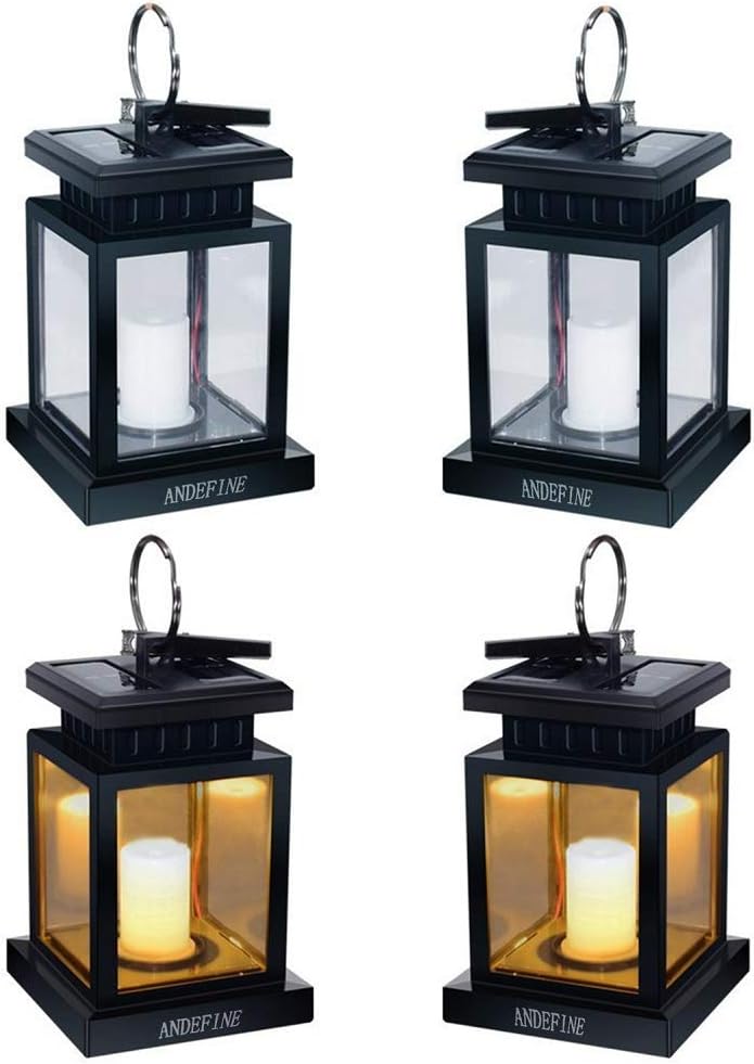 Solar Lights Outdoor Hanging Lanterns, ANDEFINE Solar Lanterns Outdoor Waterproof Led Umbrella Lights Candle Lamps Hang on Patio Umbrella Shepherd's Hooks Tree (Yellow Light, 4 Pack)