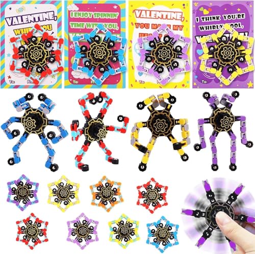 24 Pcs Valentine's Day Gifts for Kids Transformable Fidget Spinners Classroom Gifts Exchange, Stress Relief Sensory Toys for Boys and Girls for ADHD Autism Fidget Toys