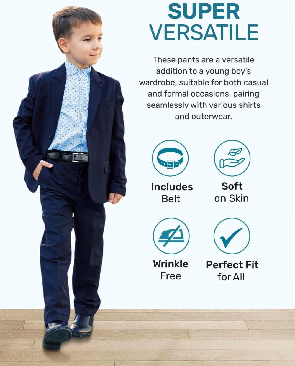 S.H. Churchill & Co. Boy's Comfort Waist Dress Pants and Belt - Image 2