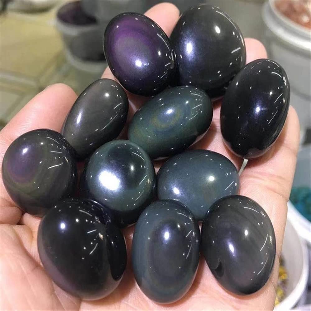 Natural Magic Natürliche Kristalle Regenbogen Schwarzer Obsidian Felsquarz Trommelstein Kristallkies for Weihnachtsdekoration Voller Textur