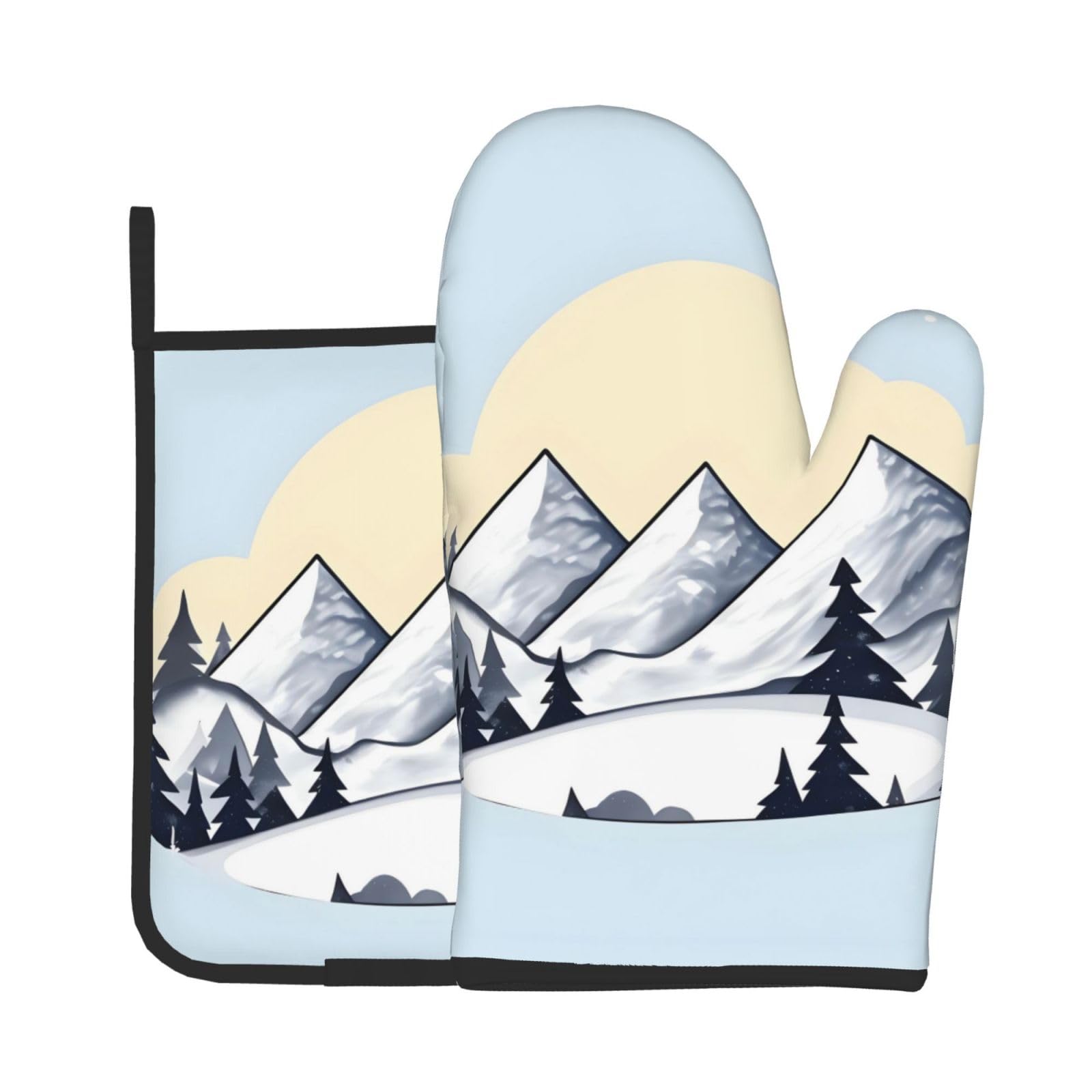 Oven Mitts and Potholders Set of 2 for Kitchen Baking Cooking GrayWhite Snowy Mountains Thick and Durable