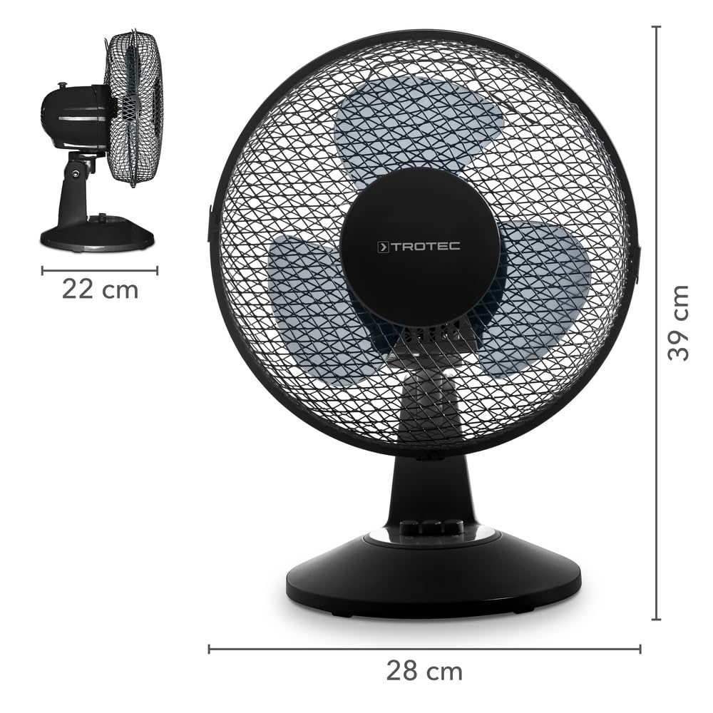 TROTEC Ventilateur de table TVE 11-25 watts, oscillant à 80°, 2 vitesses, Ø 23 cm, très silencieux, noir