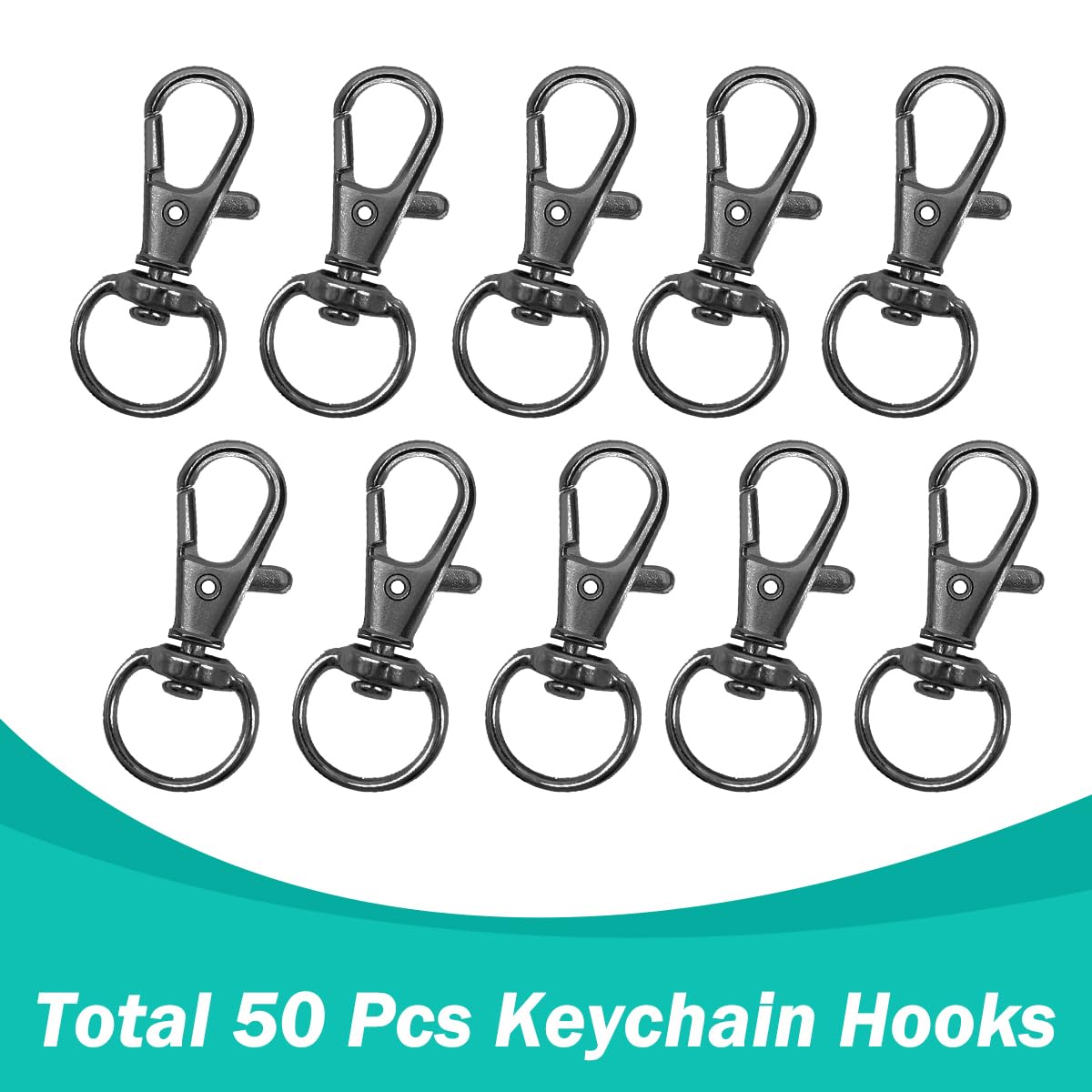 100 Stück Premium-Karabinerhaken mit Schlüsselringen, Metallband, Schlüsselanhänger, Haken, schwarz, 32 mm (50 Stück Schlüsselband-Karabinerhaken + 50 Stück Schlüsselringe)