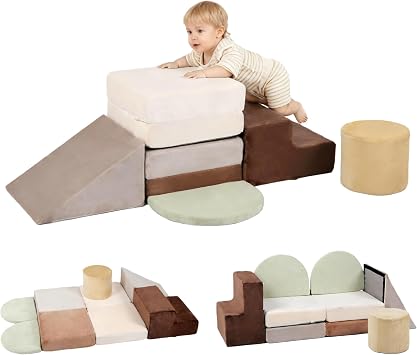 BanaSuper Parcours Mousse Bébé 7 Pièces et Canapé de Jeu Modulable pour Intérieur