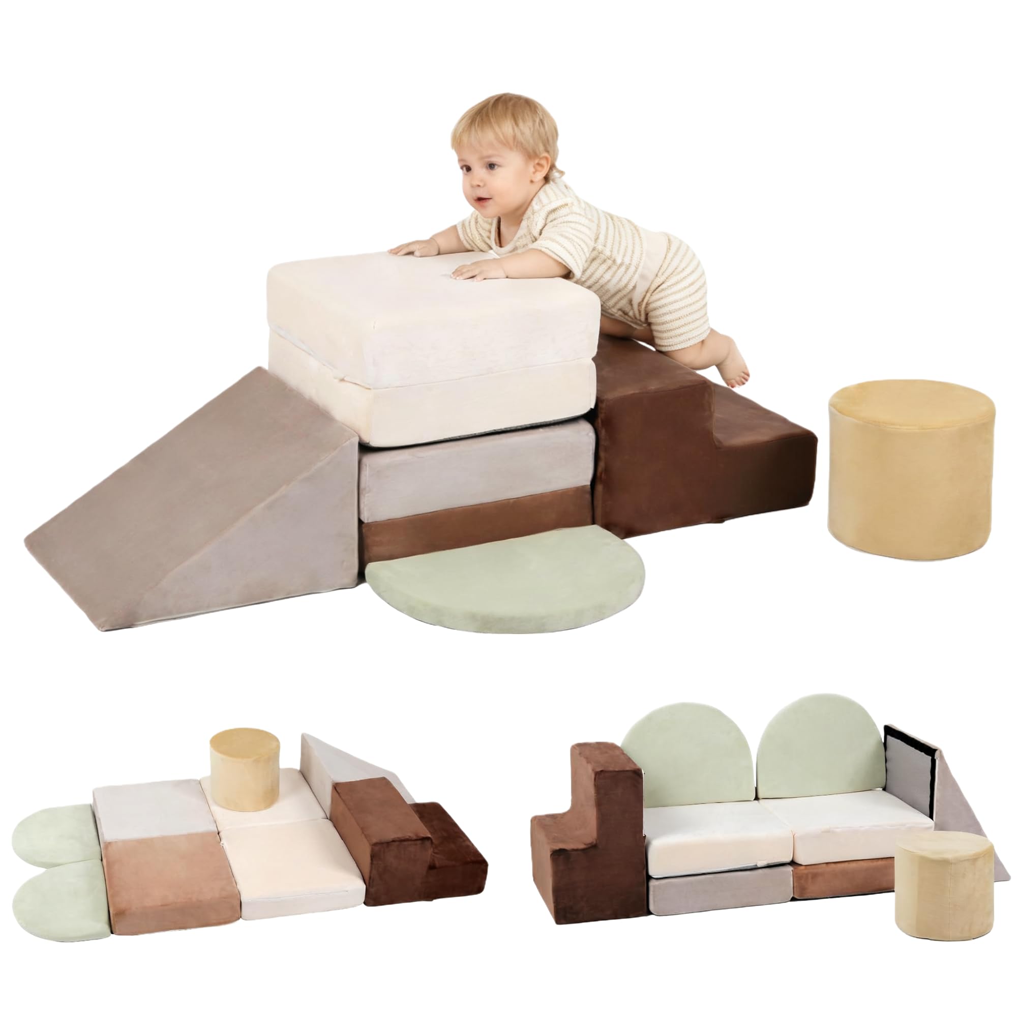BanaSuper Parcours de Motricité, Blocs de Mousse Bébé 7 pcs, Module de Motricité Enfant Intérieur, Tapis de Jeu & Blocs d'escalade, Jeu d'Éveil Sensoriel et Physique, Cadeau pour Filles et Garçons