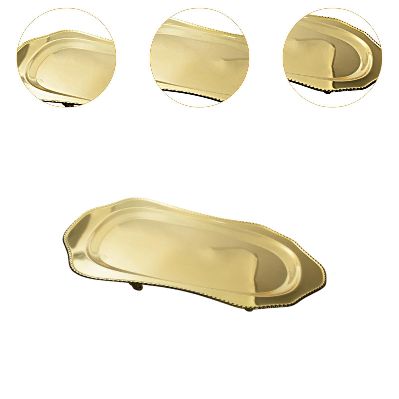 Taca do serwowania ze stali nierdzewnej, półmisek do serwowania, duży, stabilny talerz, talerz obiadowy na bankiety hotelowe, kolacje przy grillu (złoty)