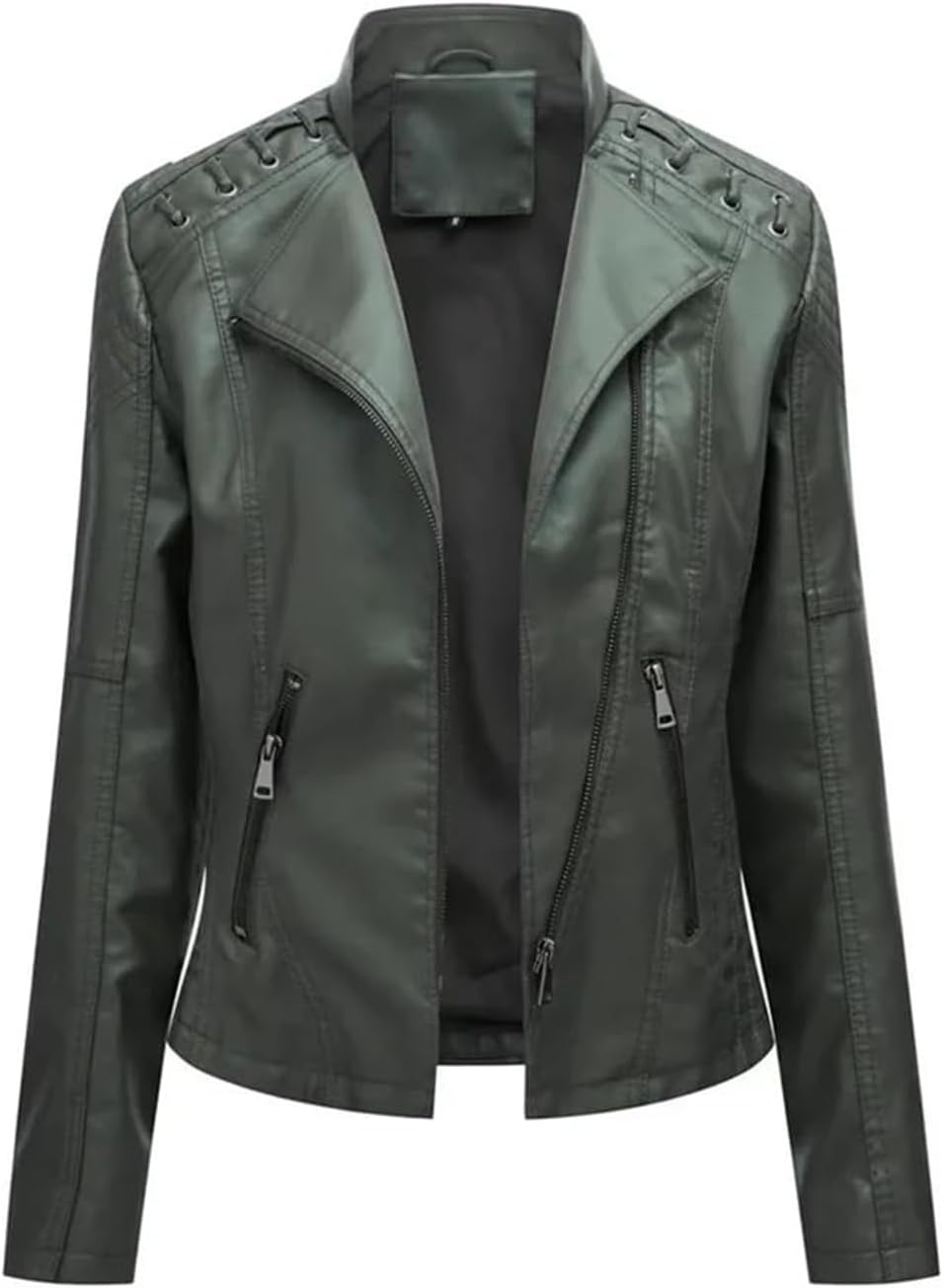 Women's Faux Leather Jackets, Zipper Lapel Neck Leather Jacket Biker coat jacketWith Stitching Coat