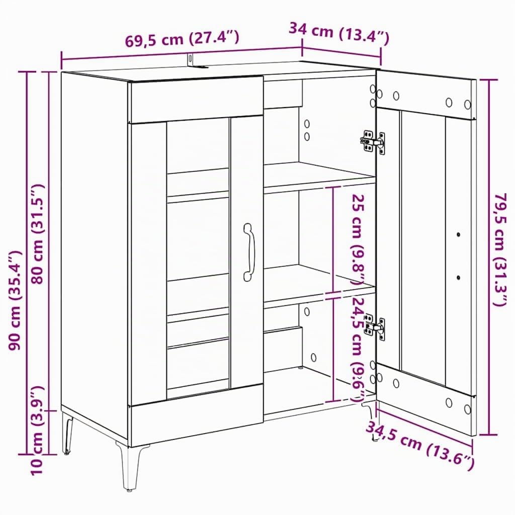 vidaXL Buffet Armoire Latérale Meuble de Rangement Organisateur de Maison Salon Salle de Séjour Intérieur Chêne Sonoma 69,5x34x90 cm Bois d'Ingénierie