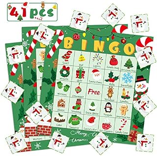 WATINC 41Pcs Christmas Bingo Game for Christmas Party Christmas Bingo Cards Game for Family Kids Toddlers New Year Christmas Party Games Favors for 24 Players