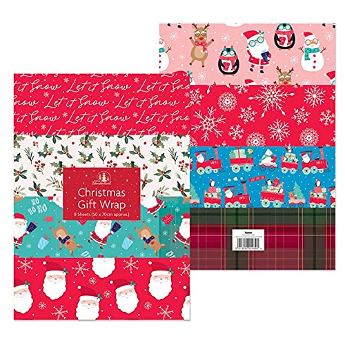 PSO 8 SHEETS XMAS GIFT WRAP WRAPPING PAPER ASSORTED DESIGNS CUTE & TRADITIONAL