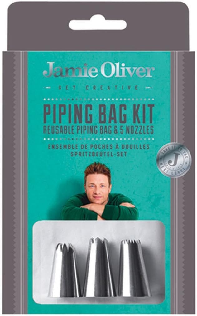 Jamie Oliver Icing Bag with Tips Set, Frosting Piping Kit Reusable for Cake Decorating - 5 Piece