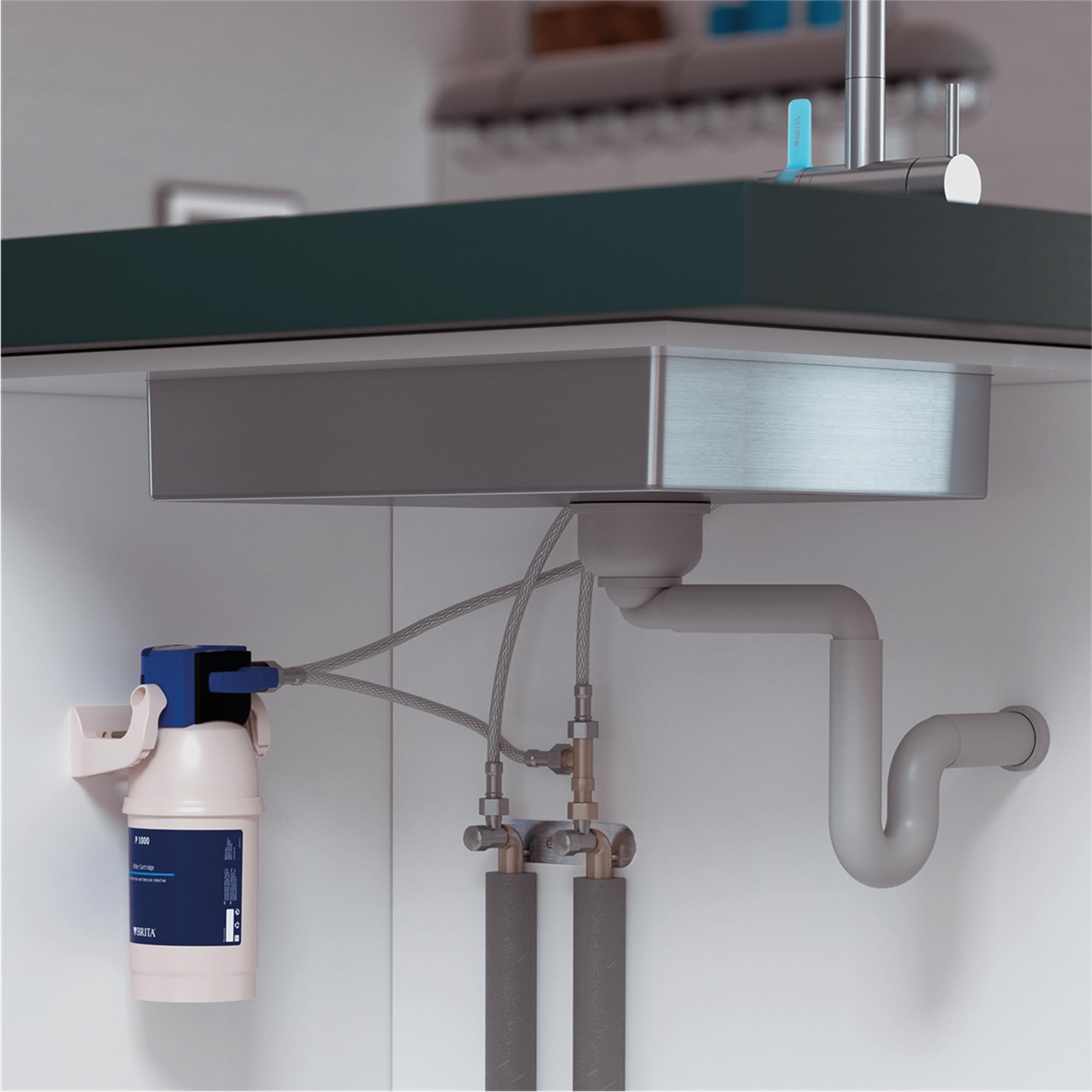 BRITA 3-Wege-Küchenarmatur (Edelstahl, rund) inkl. 1 x BRITA P 1000 Wasserfilter – Küchenarmatur für gefiltertes und ungefiltertes Wasser direkt aus der Leitung