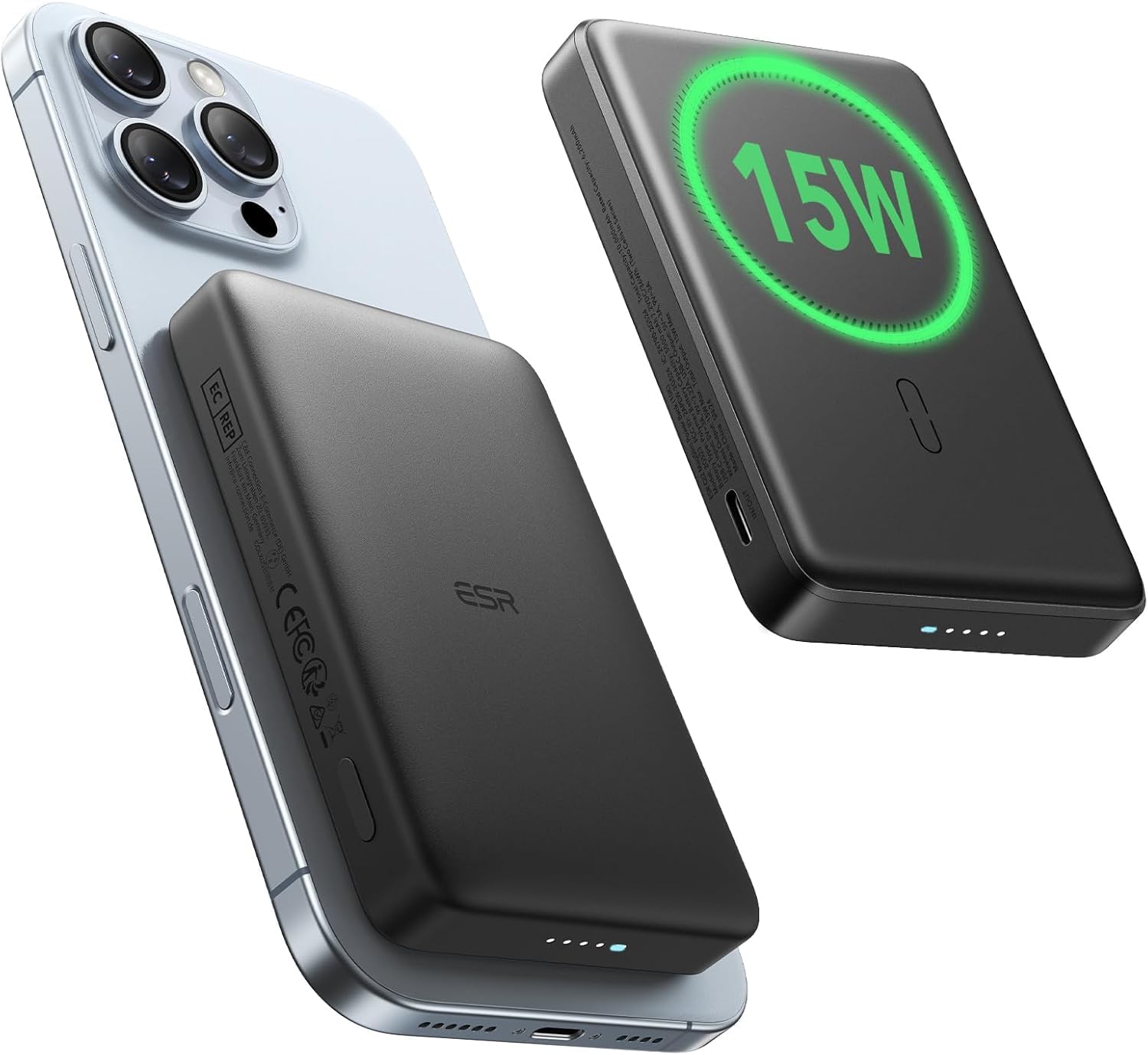 ESR for MagSafe Power Bank, Ultra-Compact 10,000mAh MagSafe Portable Charger,15W Ultra-Fast Battery Pack, 27W USB-C MagSlim Charger with Cable for iPhone 17e/17/16/15/14/13/12, Black