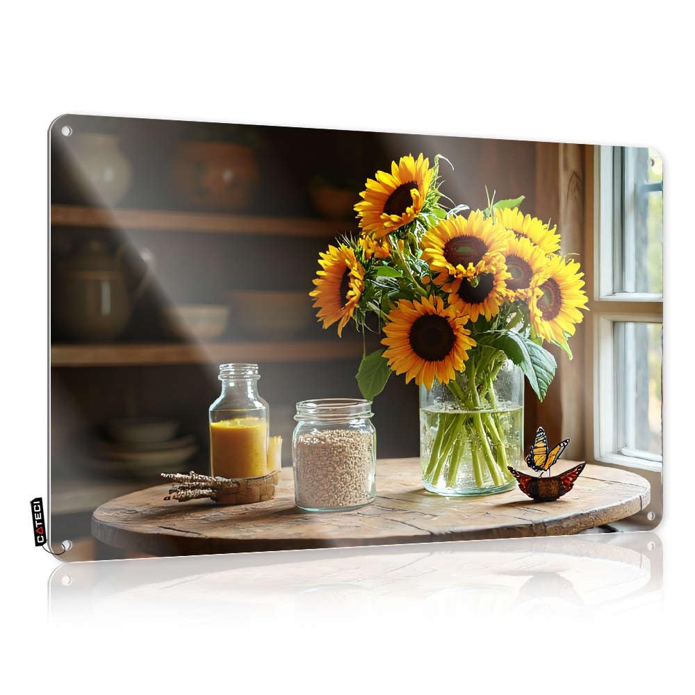 Fzfn Colour Space Room Decor Soft Area Poster | Sunflowers In A Vase On A Wooden Table. Amazing For Rv Living Room(30X40cm)