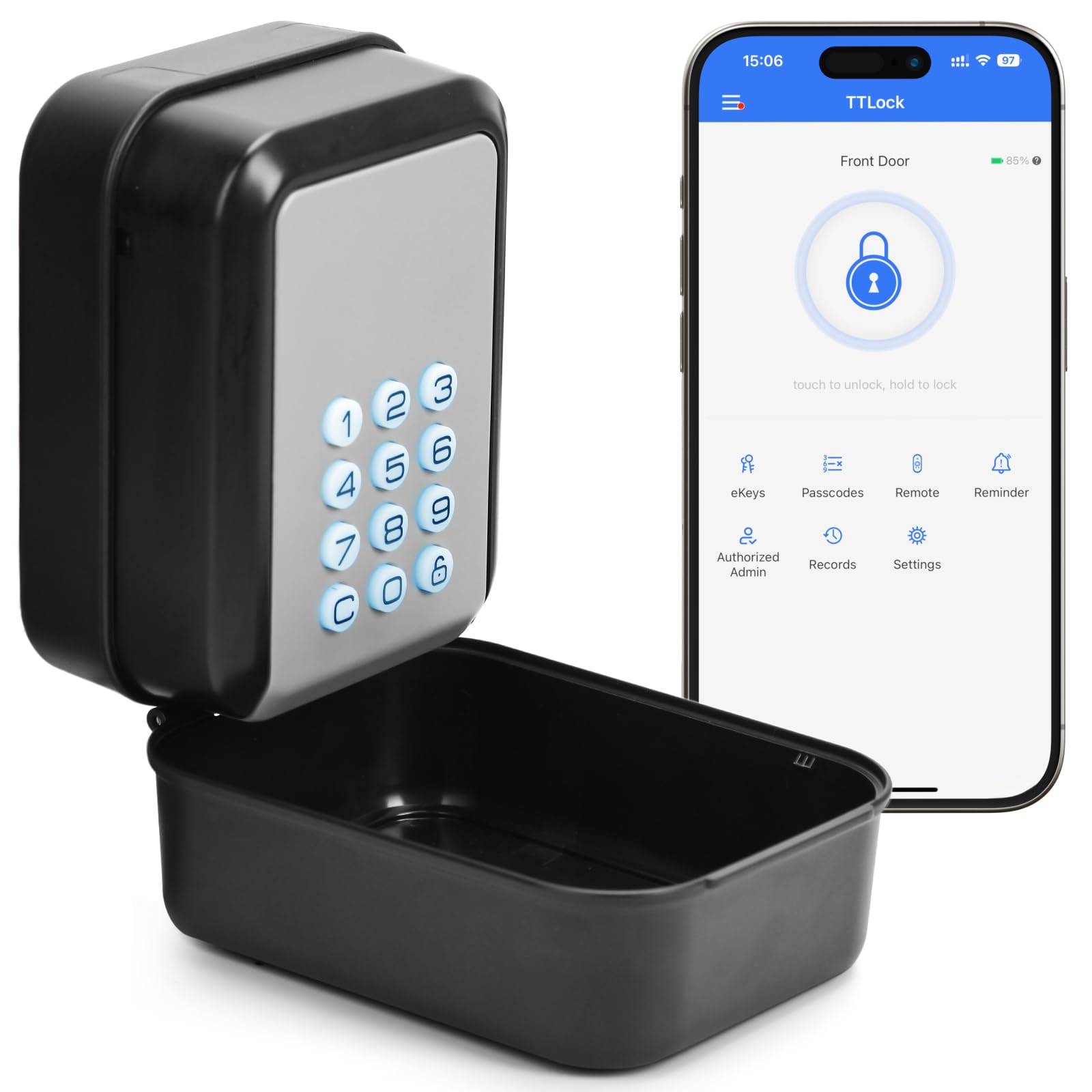 PAIRIER Inteligentna skrzynka na klucze, Bluetooth Lock Box obsługuje aplikację TTLock i kod PIN, sejf na klucze z 12-cyfrowym kodem numerycznym, nadaje się do domu, garażu, mieszkania, mieszkania