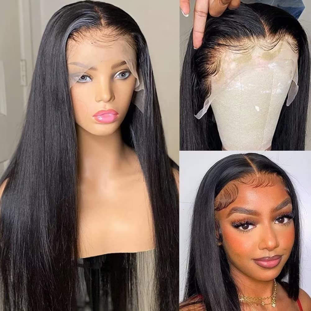 Pelucas Mujer Pelo Natural Humano 13x4 Hd Transparent Lace Front Human Hair Wig Straight Peluca Negra Larga for Black Women 20 Pulgadas (50 cm)
