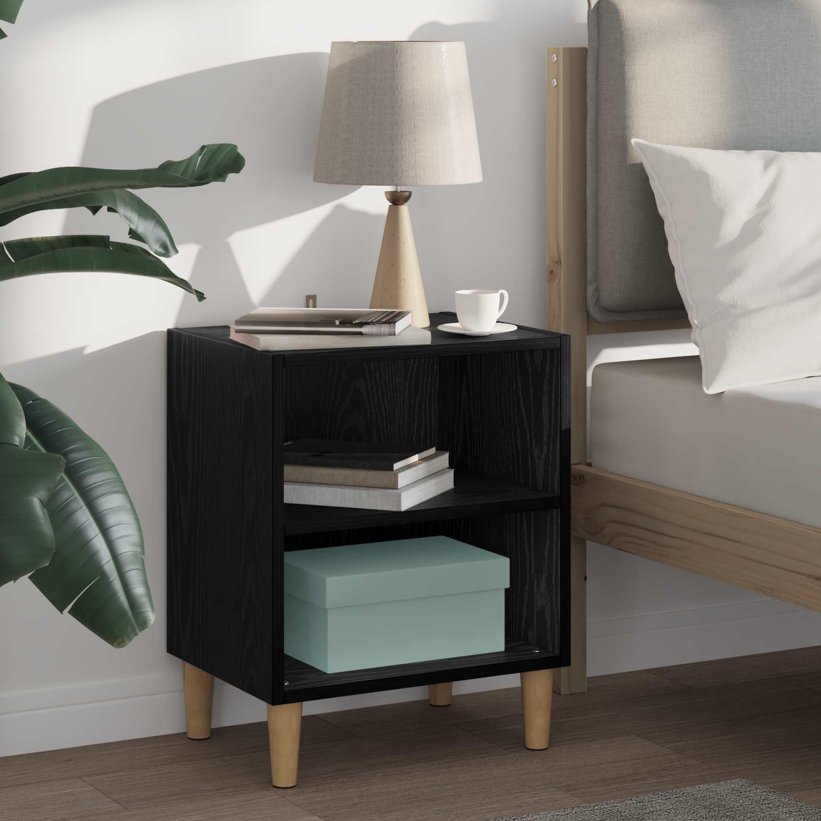 Meuble de chevet noir aspect chêne en bois design moderne