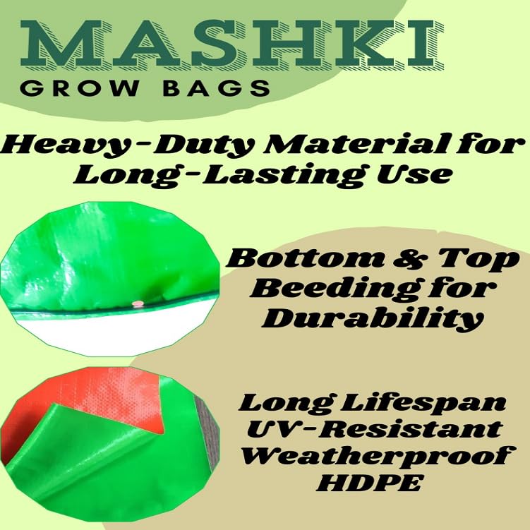Image of MASHKI HDPE Grow Bags for Home, Terrace & Balcony Gardening - Big Size Vegetable Plant Grow Bags (15x15, 18 inchx18 inch & 24 inchx24 inch - Heavy Duty, UV Stabilized) (5, 18x18 Inches)