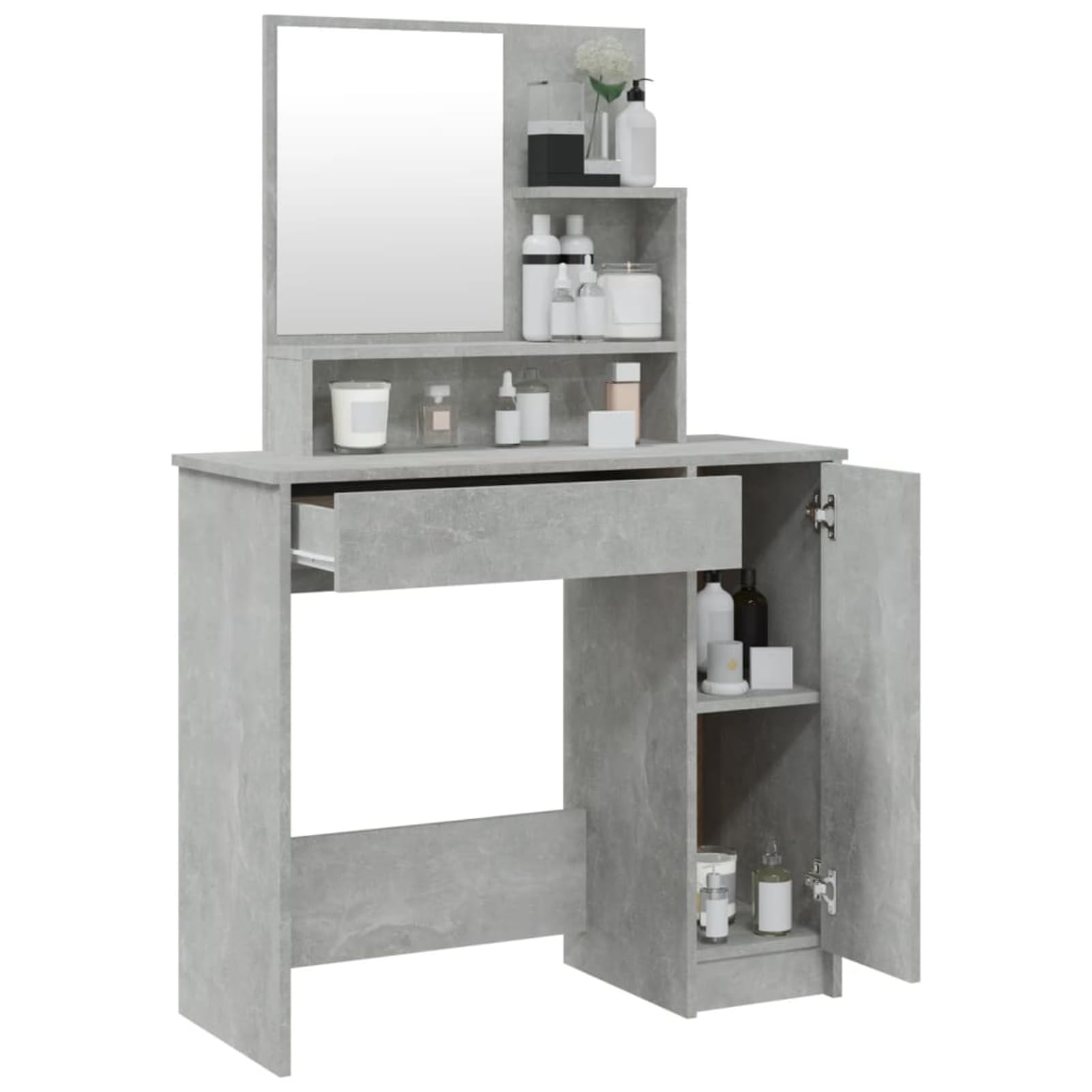 Homgoday Schminktisch mit Spiegel Betongrau 86,5x35x136 cm Holzwerkstoff Make-up Tisch mit Schublade und Ablage für Schlafzimmer 802961