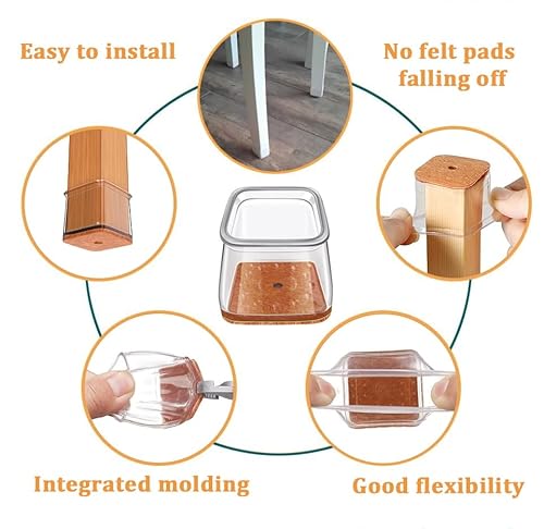 Chair Leg Floor Protectors Square, Silicone Chair Leg Protectors for Hardwood Floors, Furniture Leg Pads Caps Covers Protect Wooden Floors from Scratching 20 Pcs Large (Fit:1-1/16" to 1-5/8")