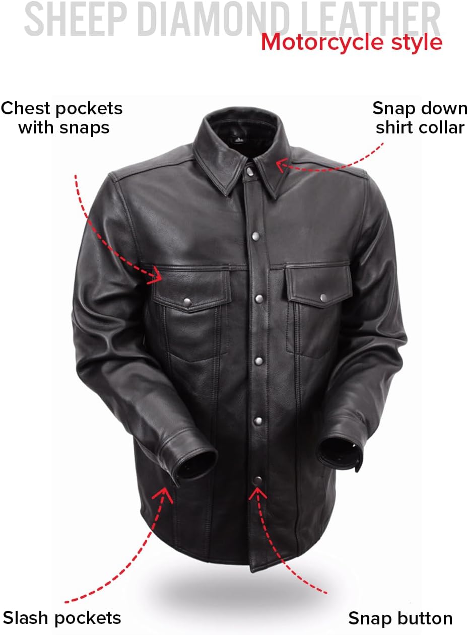 First Mfg Co - Milestone - Men's Motorcycle Biker Riding Black Leather Shirt