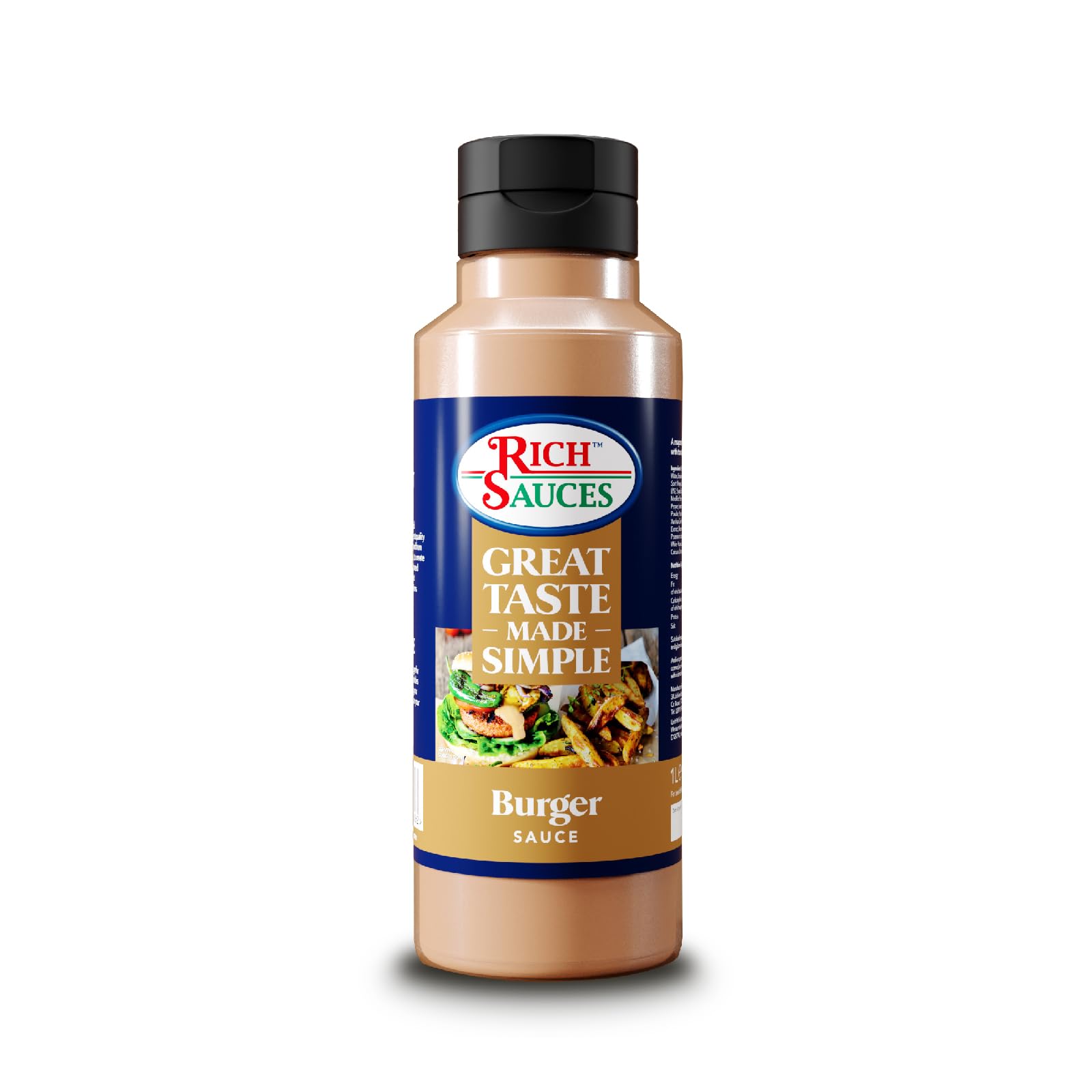 GTMS Plant Based Burger Sauce - 1 Litre - Awesome Taste, Creamy, Tangy Smooth & Pourable - Ideal for Vegan Burger - Free From Gluten & Dairy - for Hot or Cold Use - Condiment Developed in the UK