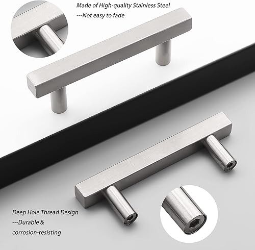 Miniatura 4 de Probrico Paquete de 20 manijas para gabinete, níquel satinado de 3 pulgadas (2.992 in), barra cuadrada en T, manijas de gabinete de cocina,