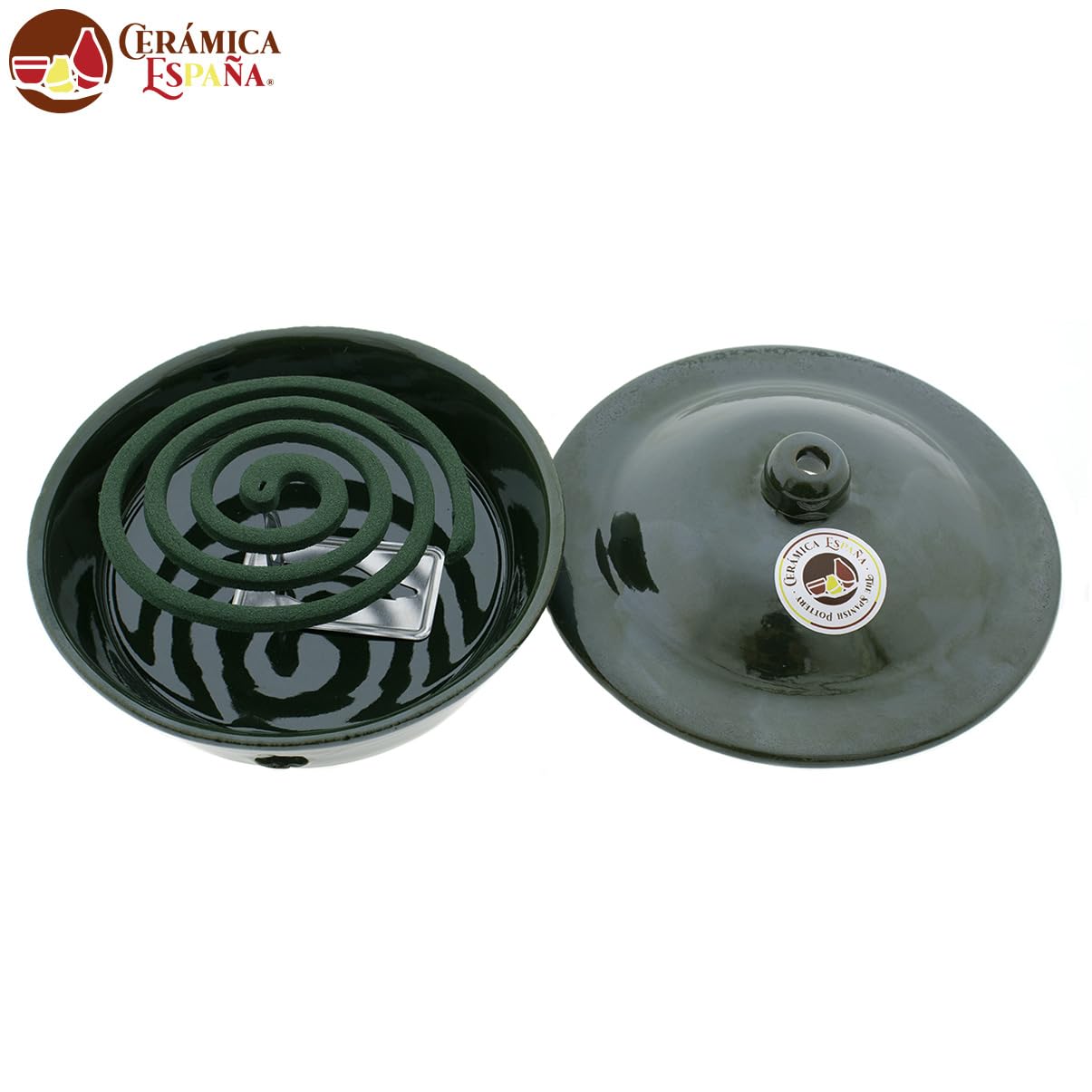CERÁMICA ESPAÑA | Bruciatore d'incenso | Citronella | Repellente zanzare naturale | Bruciatore repellente zanzare - Modello J06 | 16 x 16 x 7 cm | 10 spirali citronella incluse