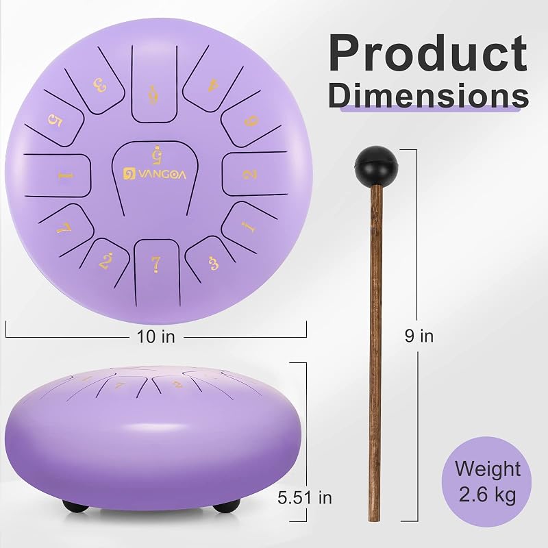 Vangoa 12 Colos Acél Tongue Drum - 13 Hangú C-Dúr Hangszer Meditációhoz és Jógához, Ütővel, Hangjegy Matricával és Ujjvédővel