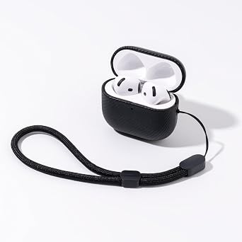 لحافظة AirPods 4 | غطاء صلب رفيع متوافق مع الجيل الرابع من AirPods | جلد صناعي ممتاز | غطاء حماية كامل من السقوط مع حبل | حافظة AirPods 4 - أسود