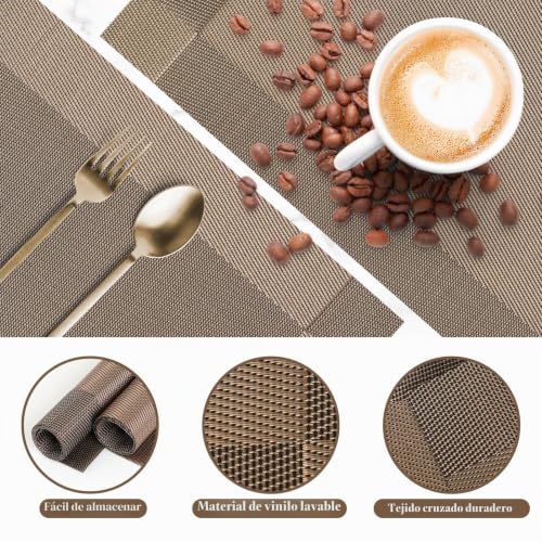 Miniatura 5 de Sueh Design Manteles Individuales Juego De 8, Salvamanteles Individuales En Pvc Para Comedor 45 30 Cm, Marrón