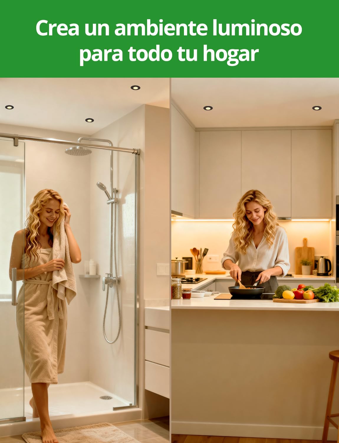 Foco Empotrable LED Techo IP44 Baño Ojos de Buey Interior AC 220V-240V Foco Encastrable Rotable 38° Negro, Downlight Ø68mm - 80mm para Cuisina Pasillo Lampara Redondo 4.7W 760LM 3000K, Pack de 6