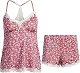 Marilyn Monroe Women's Pajama Sets - 2 Piece Lace Trim Cami Top and Micro Sleep Shorts - Pajama Lounge Sets for Women (M-XL), Size X-Large, Rose
