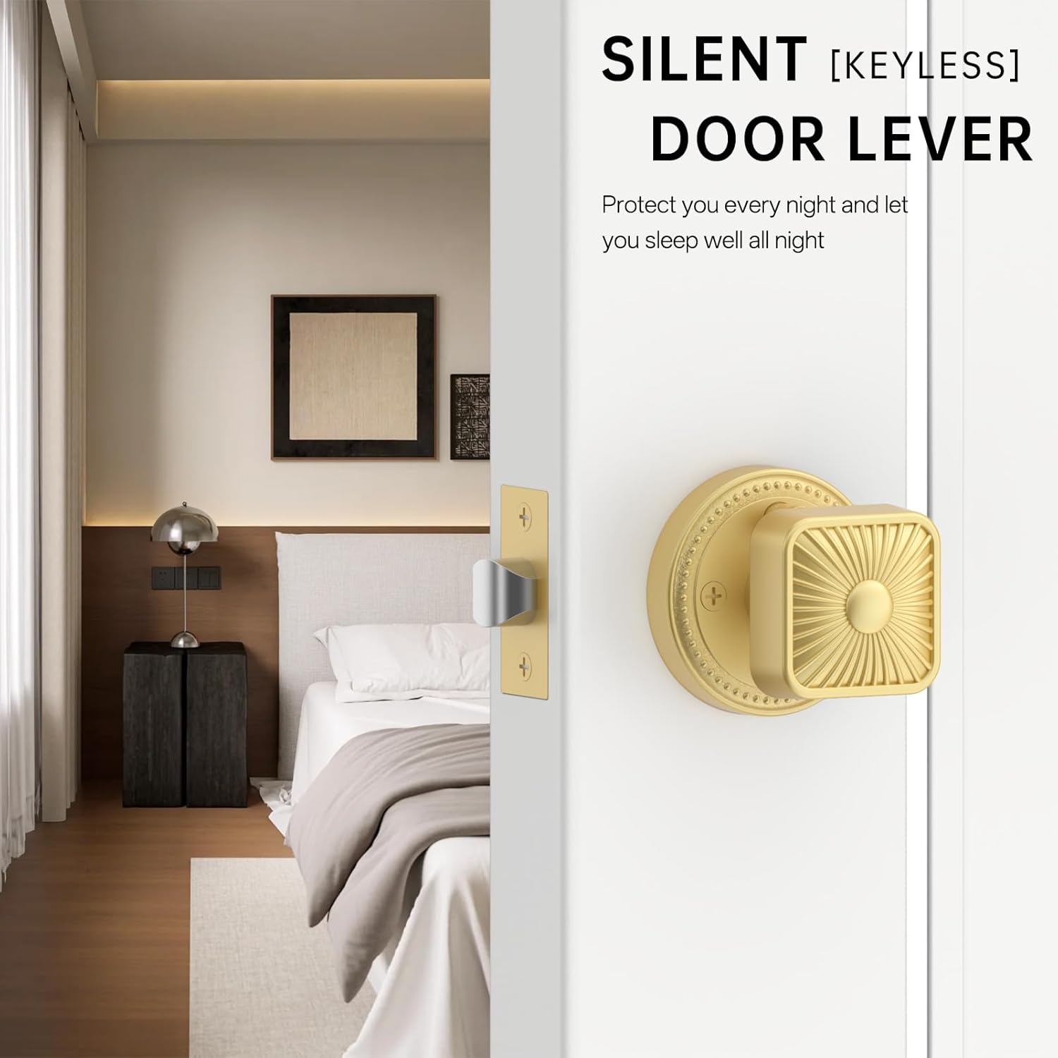 Amerdeco 4 Pack Brushed Gold Interior Door Knobs, Extra Heavy Duty Solid Zinc Alloy Privacy Door Knobs for Bedroom and Bathroom