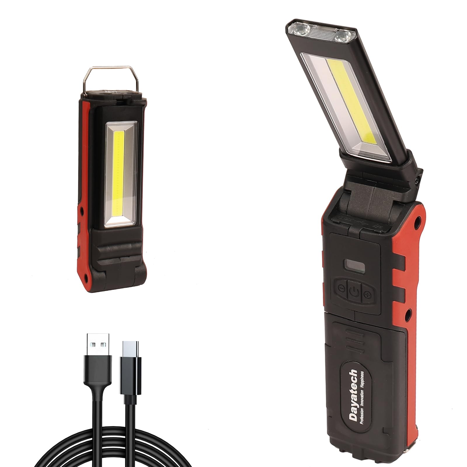 DAYATECH400 LM Rechargeable LED Work Lights Grill Light Flashlight with Magnetic Base, Top Gifts for Men, Dad (Red)