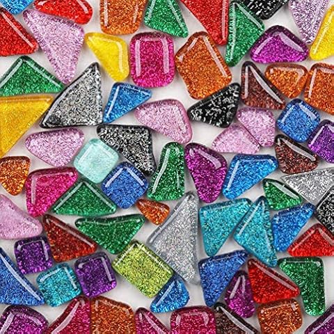 200g Mixed Color Mosaic Tiles Shine Crystal Mosaic Pieces Stained Glass Bulk Assorted Shapes Glitter Crystal Mosaic Tiles for DIY Crafts and Home Decoration Cover