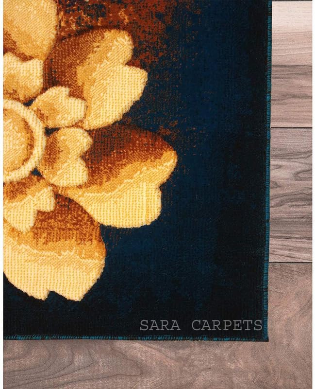 Image of Soft Thick Geometric Acrylic Washable Anti Skid Carpet. for Living Room Bedroom. Hall Size 9 x 12 feet (150X210 Cm) Blue D1