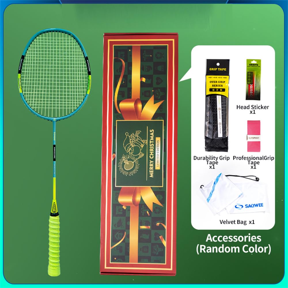 Racchetta da Badminton Ultraleggera in Fibra di Carbonio Fluorescente Flessibile Offensiva Racchetta da Badminton a Tutto Rotondo con Borsa/Scatola Natalizia