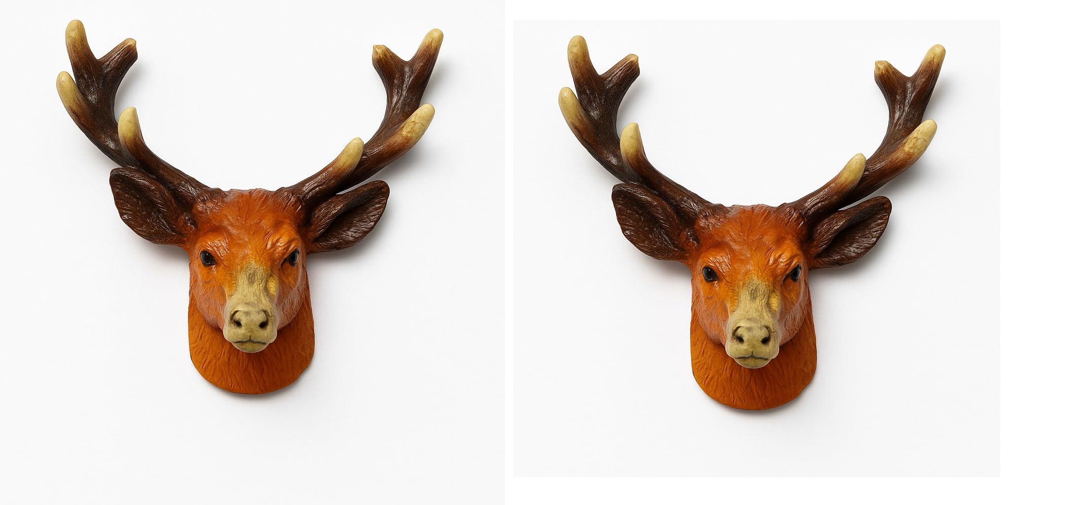 Set of 2 Resin Stag Deer Head Wall Mount Sculpture, Brown, 8 cm x