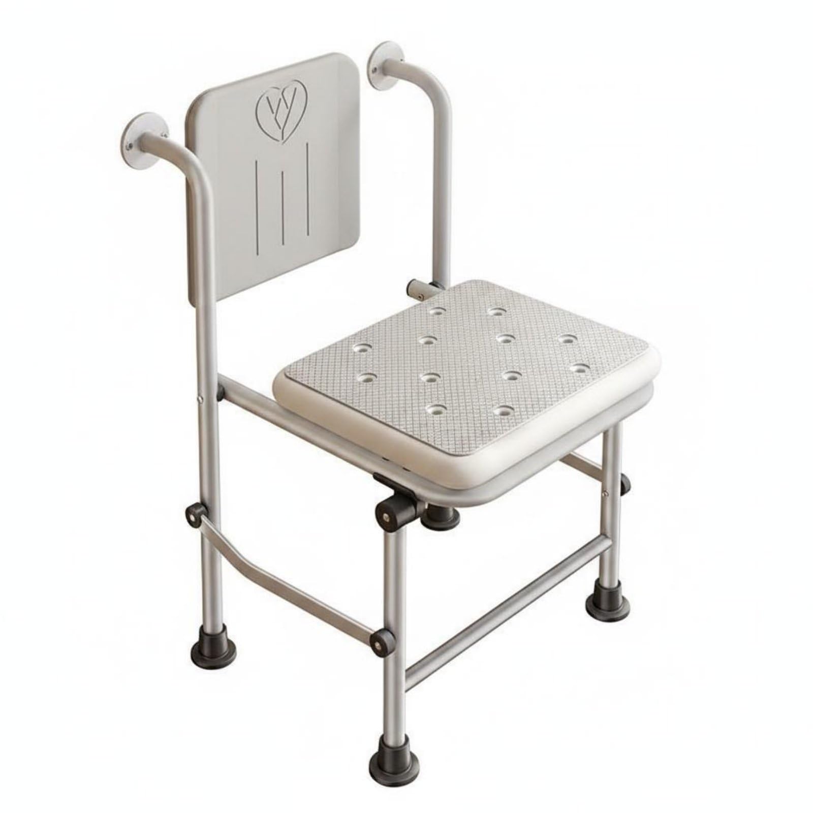 Almencla Asiento de Baño Plegable Pared Silla Ducha Taburete Ducha Banco Ducha Aluminio Cepillado Resistente con de y Goma Antideslizante Soporte 150kg Plegado, Banqueta Plegable C/Respaldo