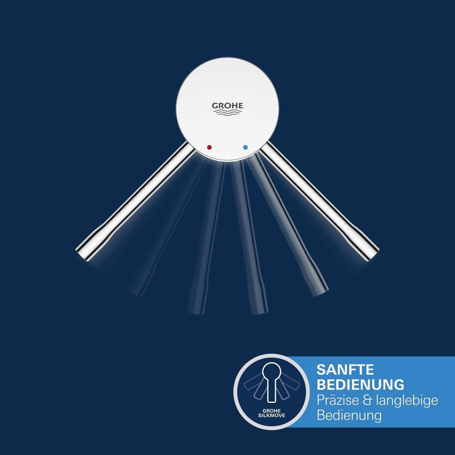 GROHE Essence, Waschtischarmatur, wassersparend (Wasserhahn für das Bad, 24cm hoch, Badarmatur mit Pop-Up Ablauf, schwenkbar, einfache Installation am Waschbecken), chrom, 23799001