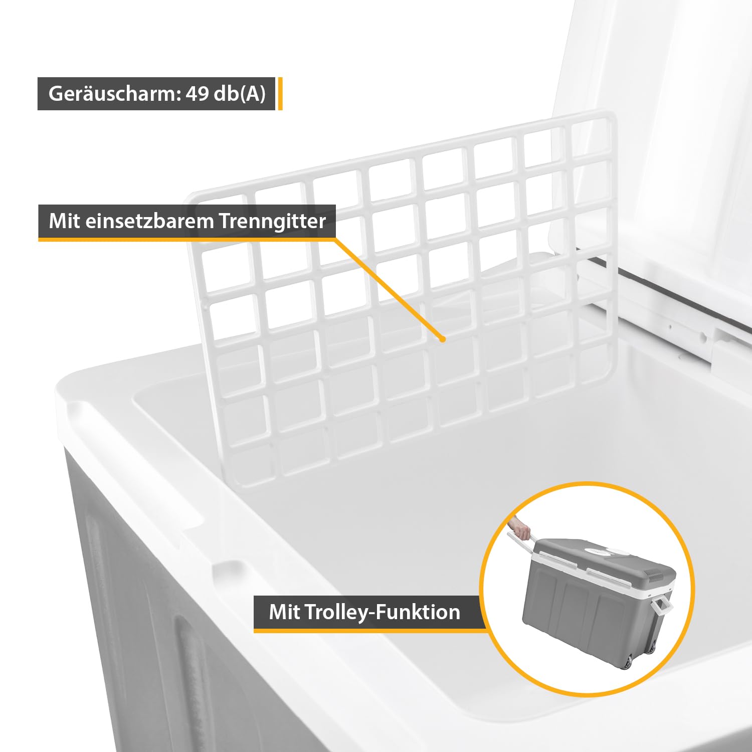 TZS First Austria - Kühlbox 45L elektrisch 12V 230V Anschluss für Auto & Steckdose - Thermoelektrische Cool Box kühlt & wärmt - Mini Kühlschrank mit Rollen - Für Camping, Festivals, Reisen - Grau