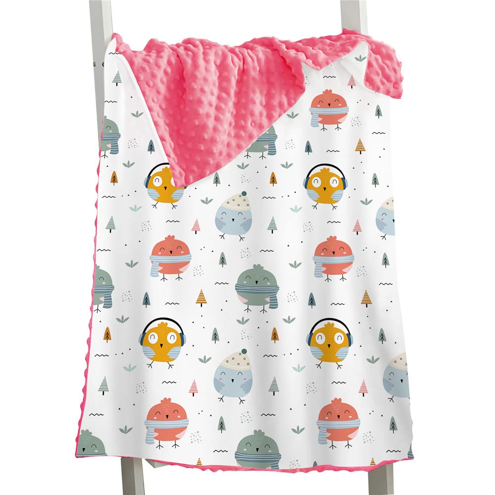 Hixingo Comfort Blanket for Kids Baby, Animal Printed Double Layer Throw, Sensory Soft Minky Dot Reverse Side Plush, Blanket Bedding for Children Boys Girls (owl 2,150x110cm)