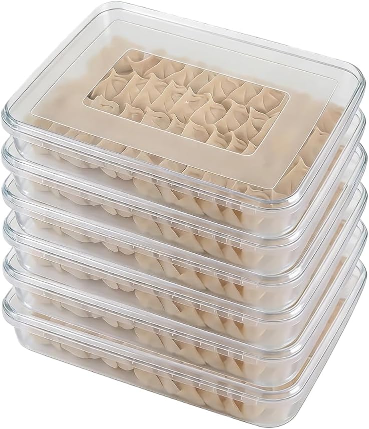 6 pcs Dumpling Box Containers for FridgeLarge Plastic Container Flat Storage Bins StackableFood Storage Containers Refrigerator Box DumplingCase Kitchen Supply Tray Fruits, Vegetables, Meat and More