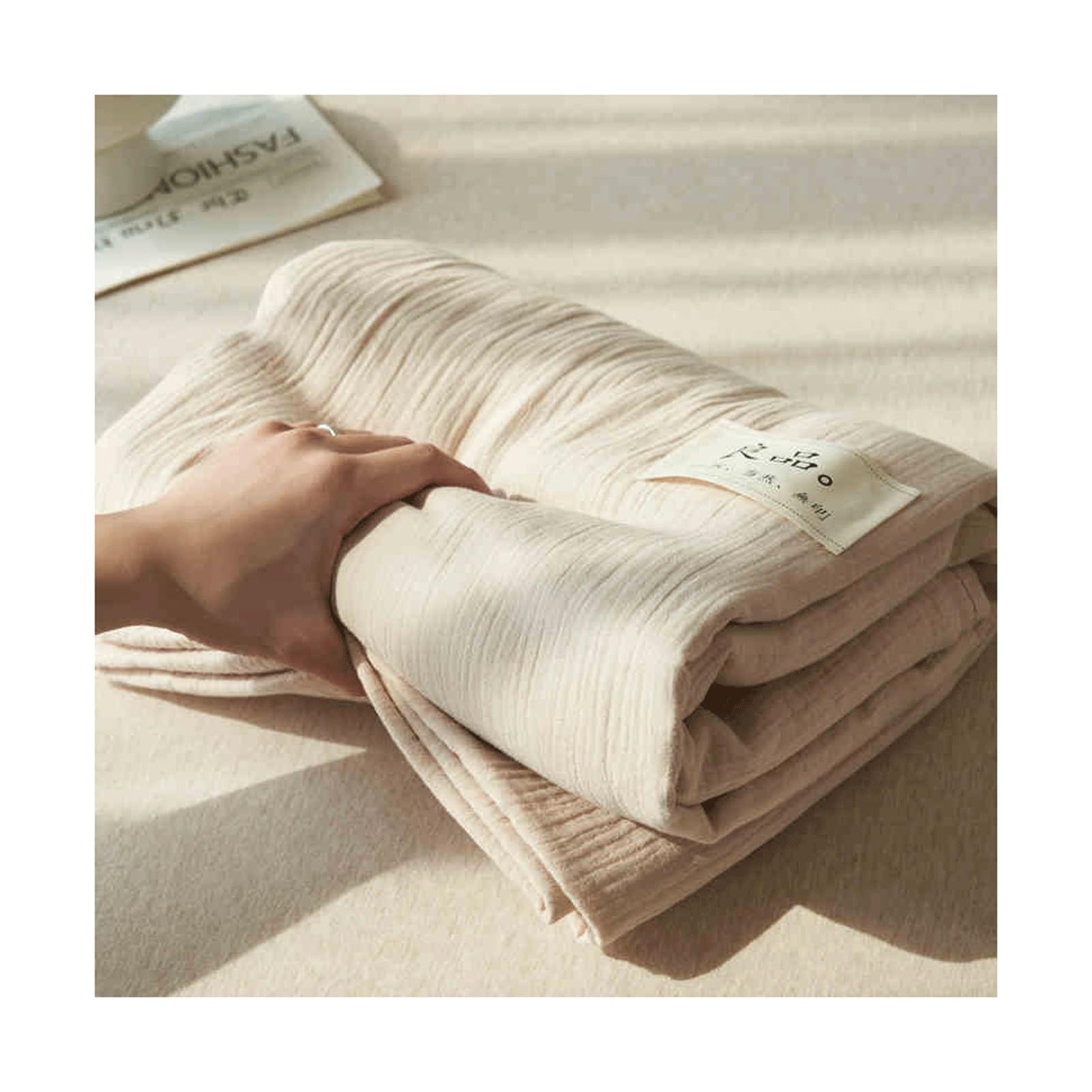 Drap plat en gaze de coton premium camel pour lit double de deux personnes